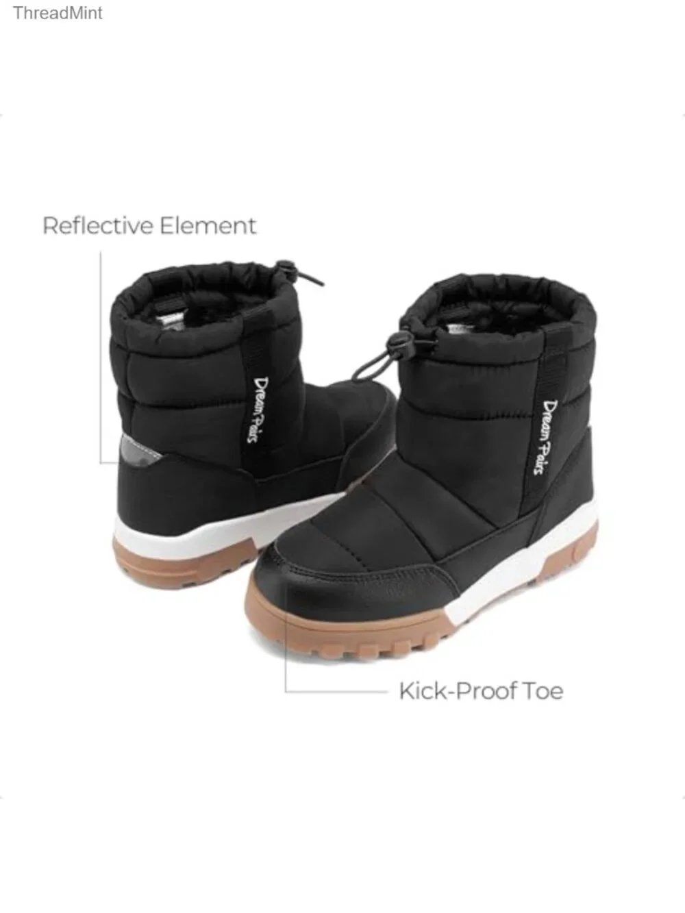 Kids Winter Snow Boots Faux Fur Lined Faux Leather Drawstring